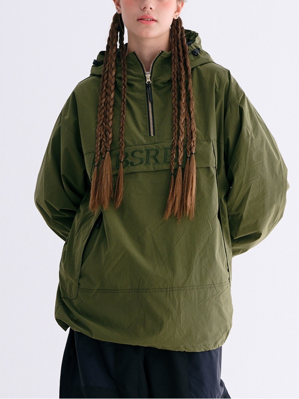 BSRABBIT Bsrbt Outlander Hooded Anorak Jacket Khaki Olive Green Jacket XXL